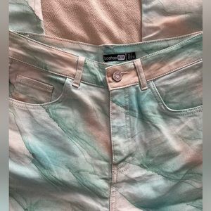 BOOHOO BLUE tie-dye high-rise straight leg jeans